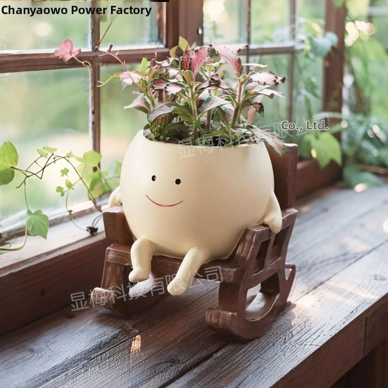 S úsmevom tvárou živice kvetináč pre sukulentné rastliny – vnútorné a vonkajšie použitie, odolná dekorácia záhrady (Materiál: Živica; Remeslo: Iné)