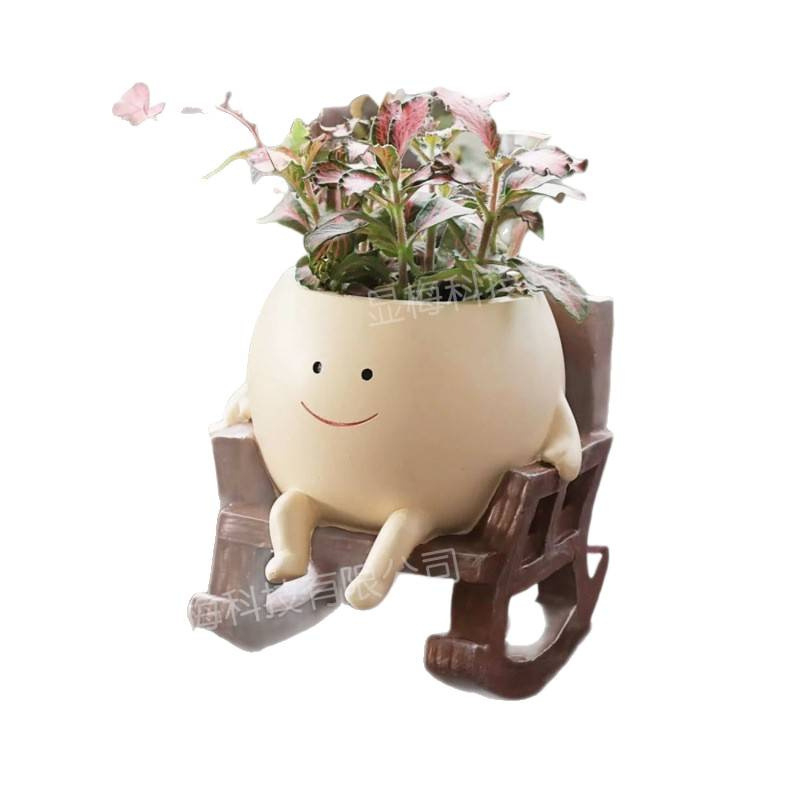 Mosolyogó arcú gyanta virágtartó szukkulensekhez – beltéri és kültéri kertdekoráció, tartós (Anyag: gyanta; Kézművesség: Egyéb)