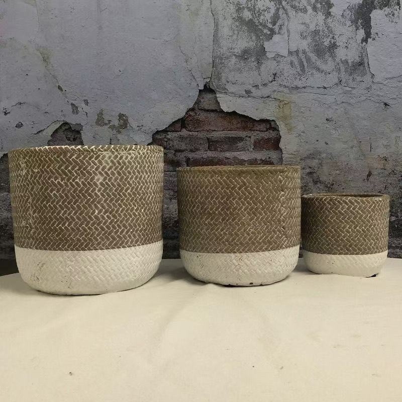 Saksija od cementa, ručno oslikana, nordijskog stila, za stolnu i podnu uporabu