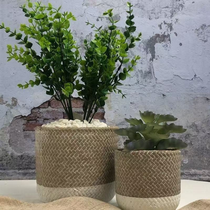 Saksija od cementa, ručno oslikana, nordijskog stila, za stolnu i podnu uporabu