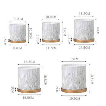 Ceramicna posuda za cvijeće s drveno-kamenskim uzorkom, lakirana površina, s pladnjem, za stolnu ili podnu upotrebu