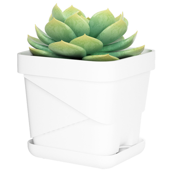 Kvadratna plastična posuda za cvijeće, prozračna i izdržljiva, za stolnu upotrebu, izrađena injekcijskim oblikovanjem.