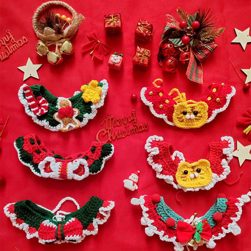 Πλεκτό κασκόλ κατοικίδιων από μαλλί - cartoon σχέδιο, για γάτες και σκύλους, όλη τη χρονιά