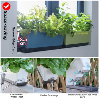 Uski pravokutni balkon lonac za uzgoj povrća, duga kutija za sadnju, prozorska gredica, automatsko zalijevanje od smole