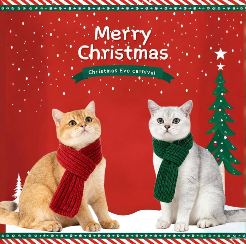 Μαλλινός κασκόλ κατοικίδιου γάτας, cartoon σχέδιο, χειροποίητα πλεκτό, χειμωνιάτικο χριστουγεννιάτικο αξεσουάρ, μάρκα Ming rui