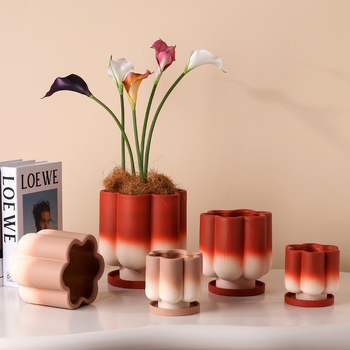 Nordijski stil okrugla keramička posuda za Phalaenopsis orkideju, prozračna glina, s pladnjem i drenažnim otvorima za kućno uzgoj