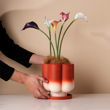 Nordijski stil okrugla keramička posuda za Phalaenopsis orkideju, prozračna glina, s pladnjem i drenažnim otvorima za kućno uzgoj