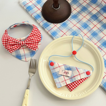 Τρίγωνικό φουλάρι-βιβ για κατοικίδια με καρό μοτίβο – 100% βαμβάκι, απλή ύφανση, εκτύπωση