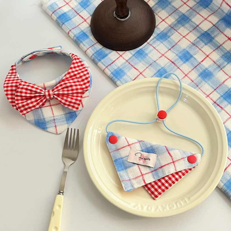 Τρίγωνικό φουλάρι-βιβ για κατοικίδια με καρό μοτίβο – 100% βαμβάκι, απλή ύφανση, εκτύπωση