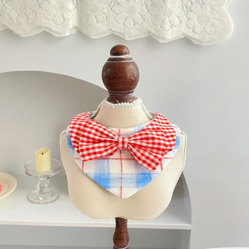 Τρίγωνικό φουλάρι-βιβ για κατοικίδια με καρό μοτίβο – 100% βαμβάκι, απλή ύφανση, εκτύπωση