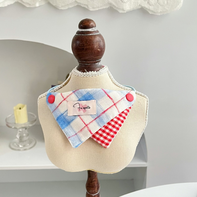 Τρίγωνικό φουλάρι-βιβ για κατοικίδια με καρό μοτίβο – 100% βαμβάκι, απλή ύφανση, εκτύπωση