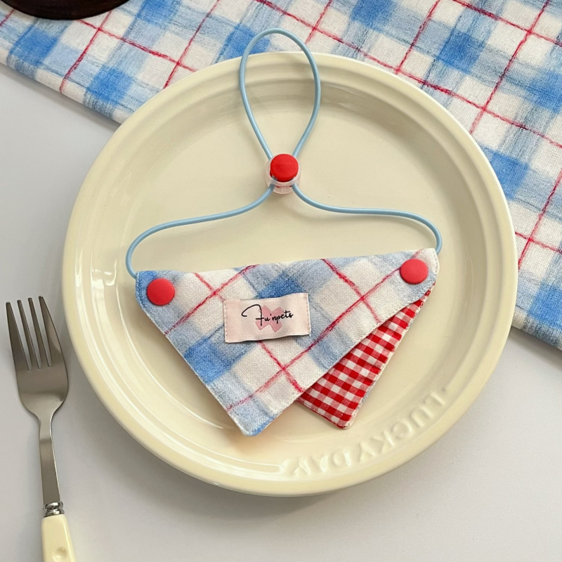 Τρίγωνικό φουλάρι-βιβ για κατοικίδια με καρό μοτίβο – 100% βαμβάκι, απλή ύφανση, εκτύπωση