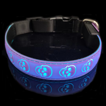 Κολάρο σκύλου με σχέδιο κρανίου, φωτεινό, επαναφορτιζόμενο, υλικό: μαλακό κόλλα + νάιλον