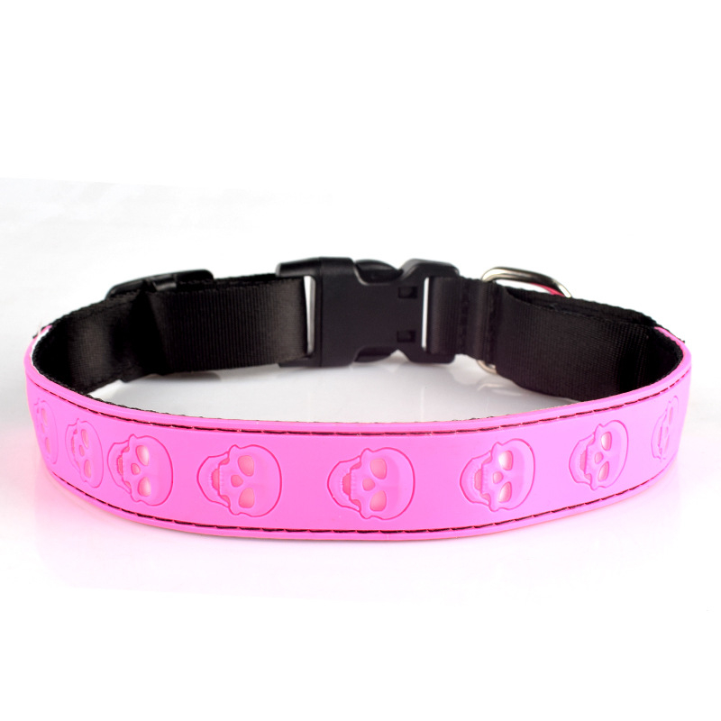 Κολάρο σκύλου με σχέδιο κρανίου, φωτεινό, επαναφορτιζόμενο, υλικό: μαλακό κόλλα + νάιλον