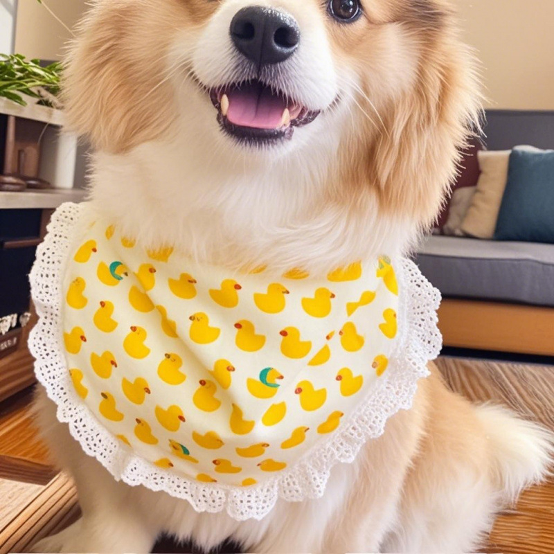 Alaiszka aranyos kutyás sál nyálvédővel – Husky, Golden Retriever és Samoyed; háromszög alakú sál nagy- és közepes méretű kutyáknak