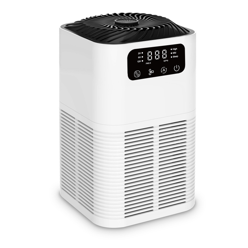 Stolni pročišćivač zraka s aromaterapijom i negativnim jonima, PM2.5 zaslon, pokrivenost 21-30 m², 3-slojni filter (HEPA + aktivni ugljen), DC 12V