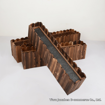 Kültéri szenesített, korrózióálló fa virágtartó elválasztóval, retro pastoraális stílus, kézzel készült, Jun Zhen márka, alkalmas alap virágcserepek és művirág-endezésekhez