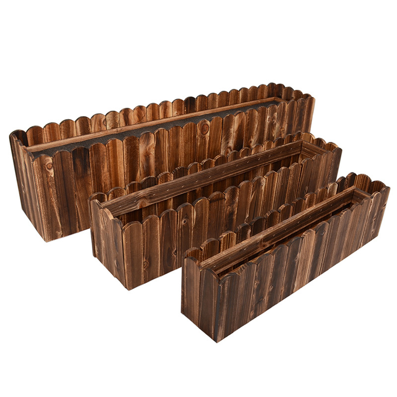 Kültéri szenesített, korrózióálló fa virágtartó elválasztóval, retro pastoraális stílus, kézzel készült, Jun Zhen márka, alkalmas alap virágcserepek és művirág-endezésekhez