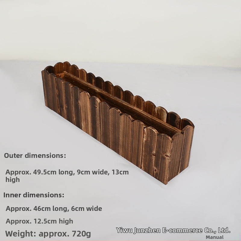 Kültéri szenesített, korrózióálló fa virágtartó elválasztóval, retro pastoraális stílus, kézzel készült, Jun Zhen márka, alkalmas alap virágcserepek és művirág-endezésekhez