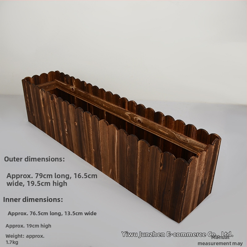 Kültéri szenesített, korrózióálló fa virágtartó elválasztóval, retro pastoraális stílus, kézzel készült, Jun Zhen márka, alkalmas alap virágcserepek és művirág-endezésekhez