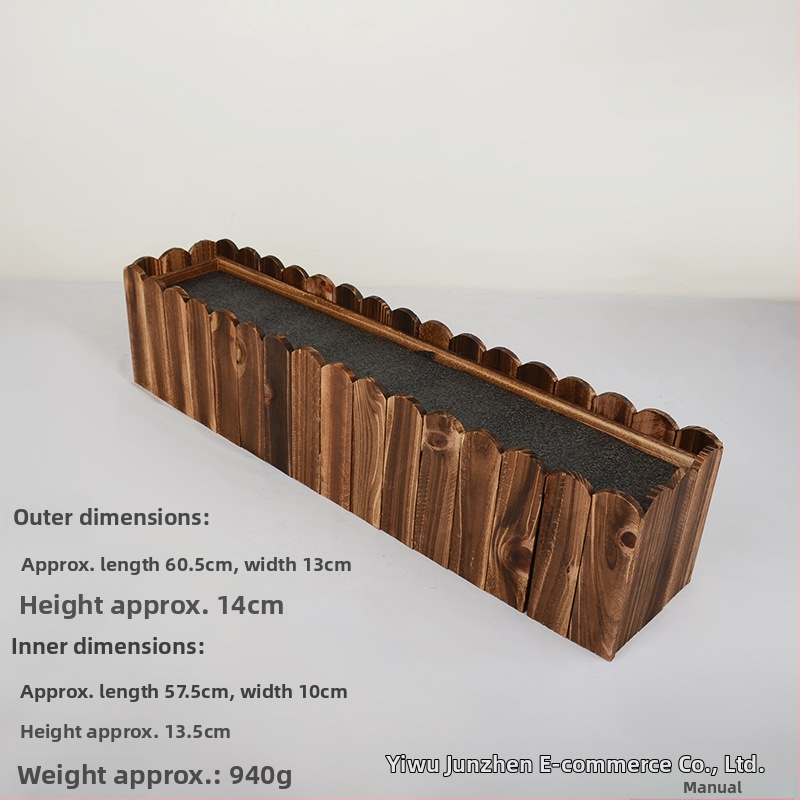 Kültéri szenesített, korrózióálló fa virágtartó elválasztóval, retro pastoraális stílus, kézzel készült, Jun Zhen márka, alkalmas alap virágcserepek és művirág-endezésekhez