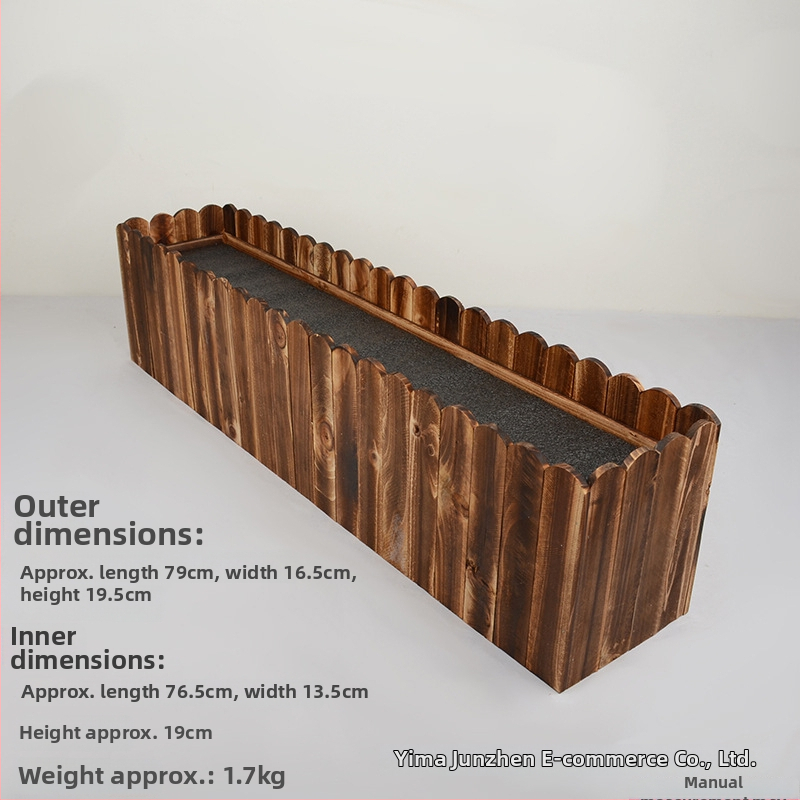 Kültéri szenesített, korrózióálló fa virágtartó elválasztóval, retro pastoraális stílus, kézzel készült, Jun Zhen márka, alkalmas alap virágcserepek és művirág-endezésekhez