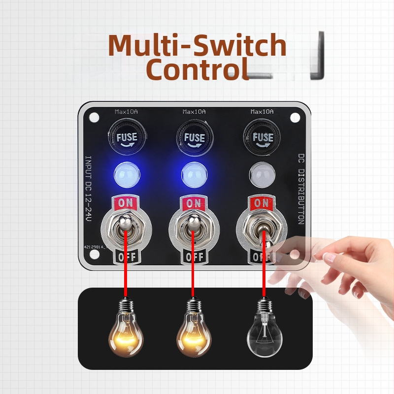 Αυτοκινητικό πάνελ με πολλαπλούς διακόπτες και LED οθόνη, αντικαταστάσιμο θήκη ασφαλειών και διακόπτης εναλλαγής — Luminous 3BG-3ST-2