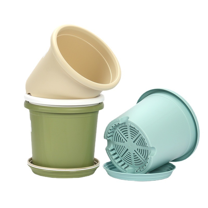 Cvjetni lonac, okrugli, plastični, minimalistički dizajn; za stolnu i podnu uporabu; pogodan za ured, dom i balkon - Huwei