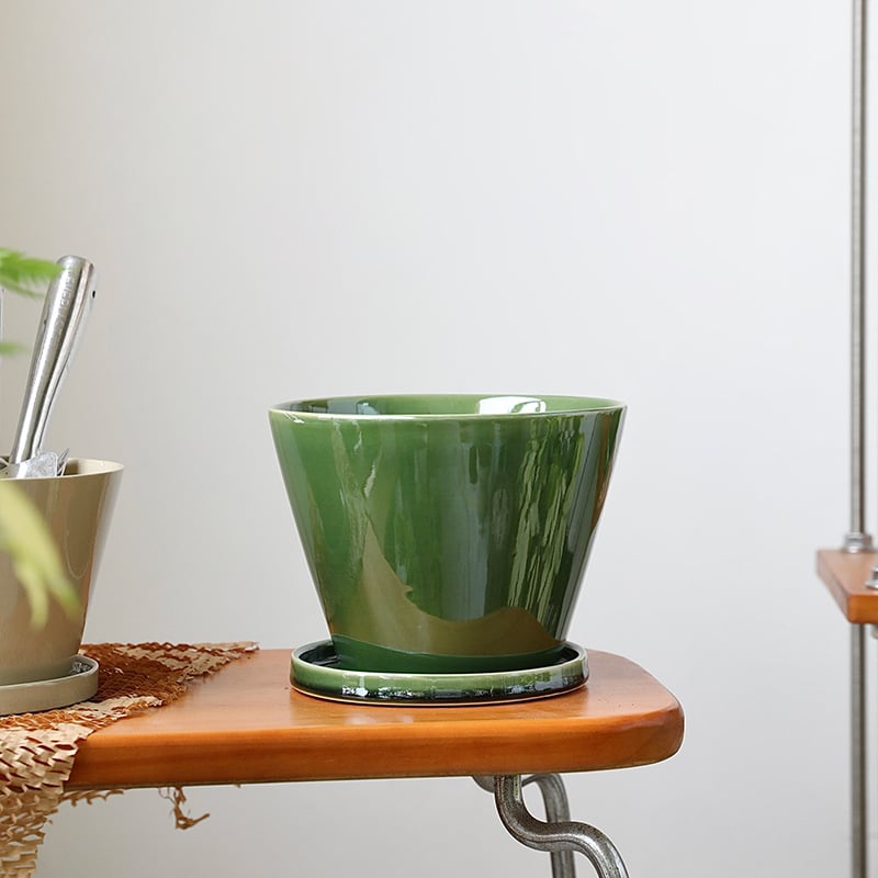 Keramički lonac za cvijeće velikog promjera, zelene boje, dojam luksuza, nordijski minimalistički stil, set lonaca za cvijeće s pladnjem, 20 cm