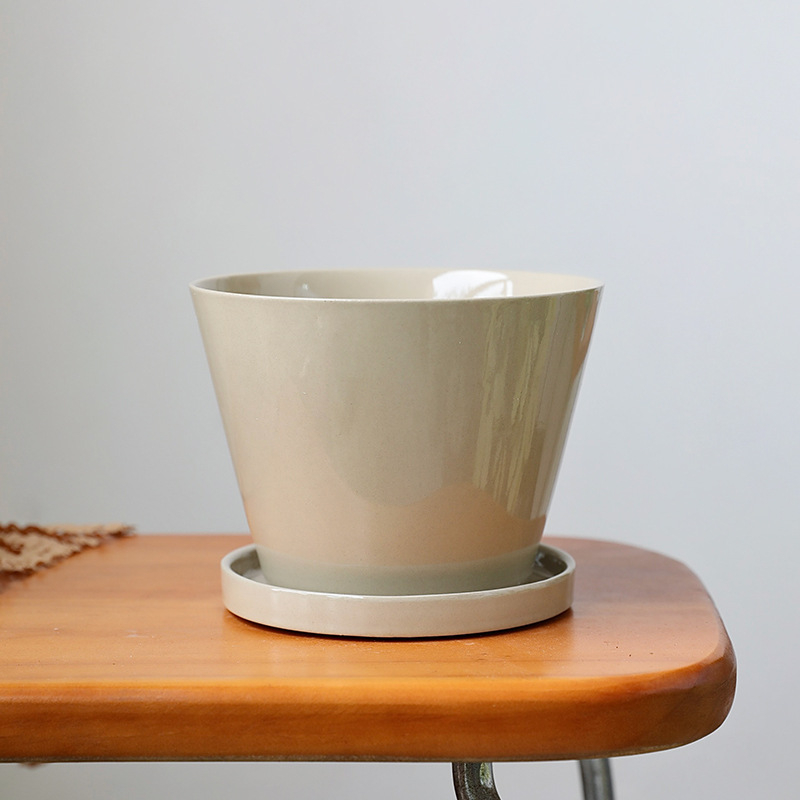 Keramički lonac za cvijeće velikog promjera, zelene boje, dojam luksuza, nordijski minimalistički stil, set lonaca za cvijeće s pladnjem, 20 cm