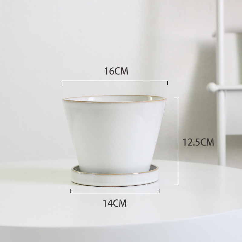 Keramički lonac za cvijeće velikog promjera, zelene boje, dojam luksuza, nordijski minimalistički stil, set lonaca za cvijeće s pladnjem, 20 cm