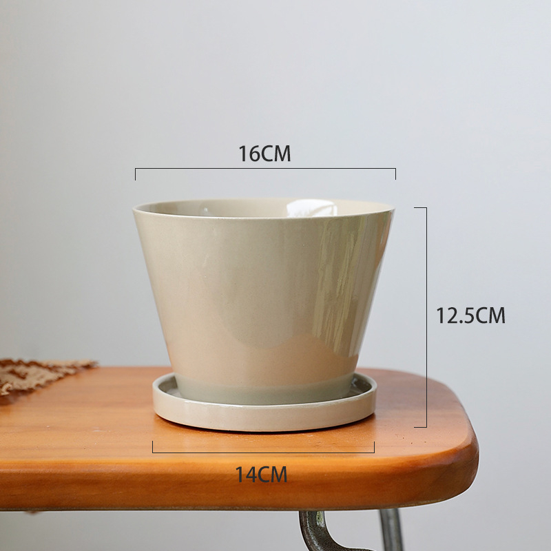 Keramički lonac za cvijeće velikog promjera, zelene boje, dojam luksuza, nordijski minimalistički stil, set lonaca za cvijeće s pladnjem, 20 cm