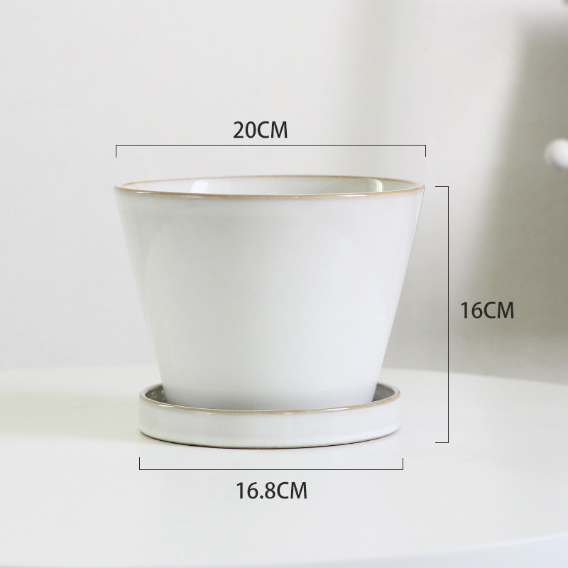 Keramički lonac za cvijeće velikog promjera, zelene boje, dojam luksuza, nordijski minimalistički stil, set lonaca za cvijeće s pladnjem, 20 cm