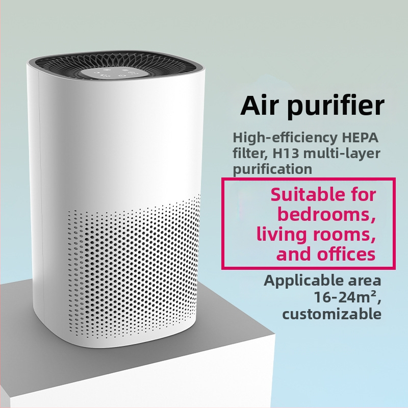 Inteligentni pročišćivač zraka za unutarnju upotrebu s HEPA filtracijom, stolni minimalistički dizajn, protok zraka 51–150 m³/h, tiho rada <36 dB, napajanje AC, dodirno upravljanje, pogodan za prostoriju do 10 m²