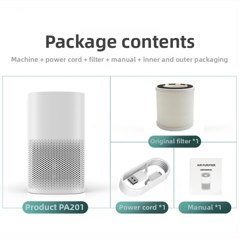 Inteligentni pročišćivač zraka za unutarnju upotrebu s HEPA filtracijom, stolni minimalistički dizajn, protok zraka 51–150 m³/h, tiho rada <36 dB, napajanje AC, dodirno upravljanje, pogodan za prostoriju do 10 m²