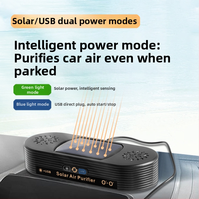 Automobilski pročišćivač zraka s dvostrukim jezgrom, USB napajanje, 50 m3/h, tih (<36 dB), uklanja formaldehid i mirise, koristi negativne ione, plazmu, ozon i elektrostatiku