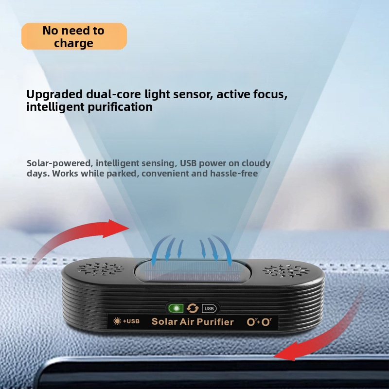Automobilski pročišćivač zraka s dvostrukim jezgrom, USB napajanje, 50 m3/h, tih (<36 dB), uklanja formaldehid i mirise, koristi negativne ione, plazmu, ozon i elektrostatiku