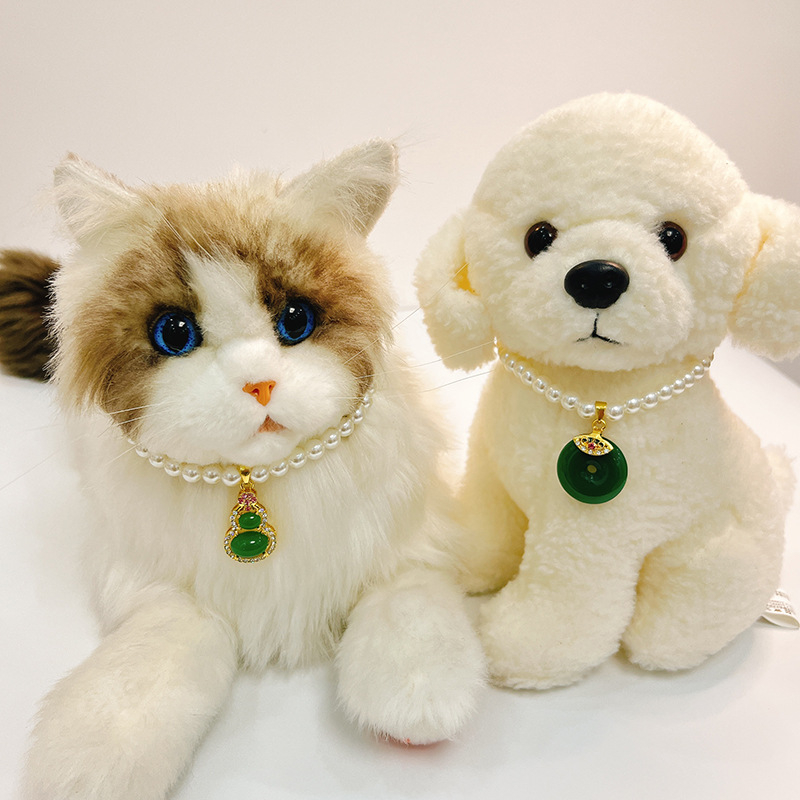 Macska és kutya gyöngyös nyakörve — Geometriai minta, ABS gyöngyök, üveg és ötvözet, univerzális illeszkedés, hercegnő stílus