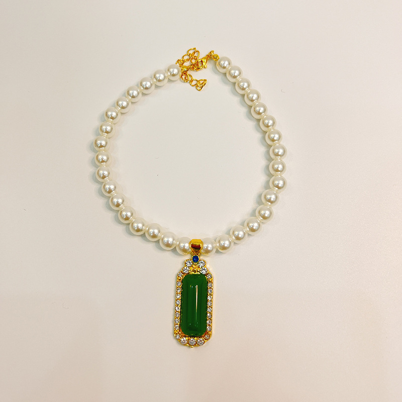 Macska és kutya gyöngyös nyakörve — Geometriai minta, ABS gyöngyök, üveg és ötvözet, univerzális illeszkedés, hercegnő stílus