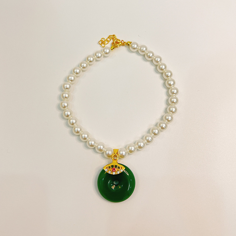 Macska és kutya gyöngyös nyakörve — Geometriai minta, ABS gyöngyök, üveg és ötvözet, univerzális illeszkedés, hercegnő stílus