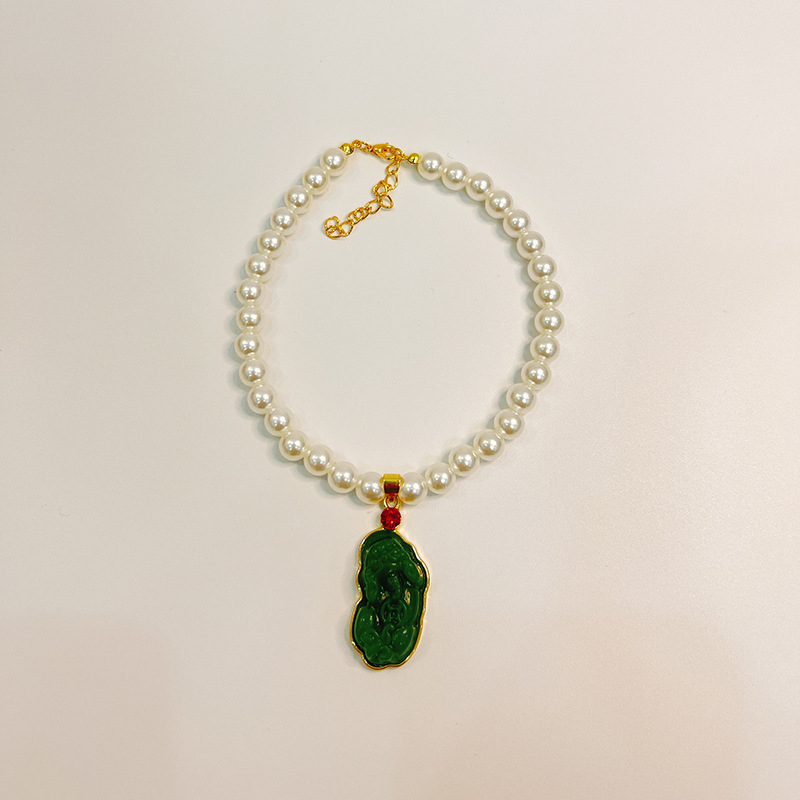 Macska és kutya gyöngyös nyakörve — Geometriai minta, ABS gyöngyök, üveg és ötvözet, univerzális illeszkedés, hercegnő stílus