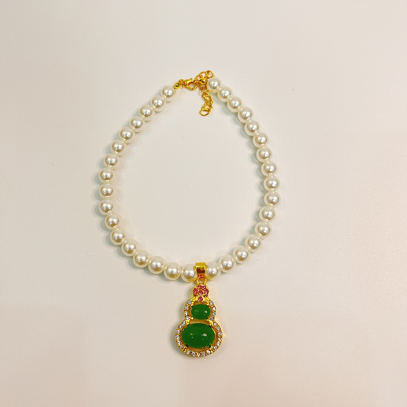 Macska és kutya gyöngyös nyakörve — Geometriai minta, ABS gyöngyök, üveg és ötvözet, univerzális illeszkedés, hercegnő stílus