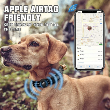 AirTag-kompatibilis közepes méretű kutya biztonsági nyakörv, lélegző, reflexiós, anti-lost