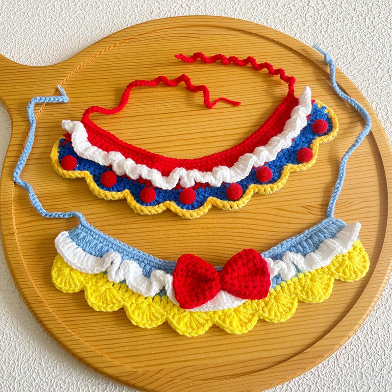 Kötött sál háziállatoknak, macskáknak és kutyáknak, téli meleg, kézzel készített, Snow White stílusú masni