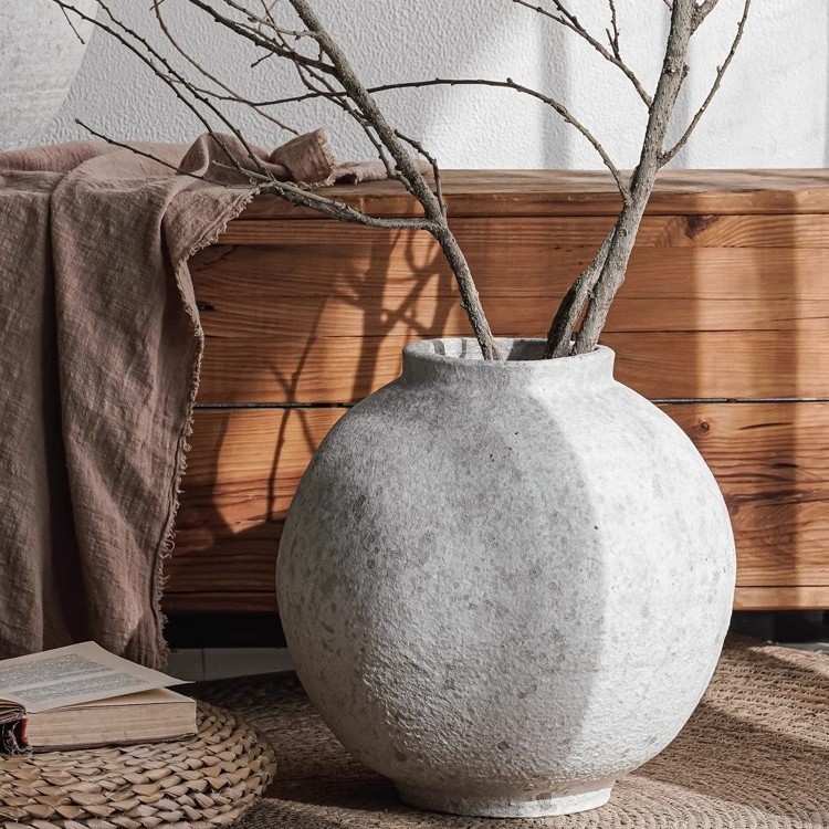 Κινεζικού στυλ βιντάζ χειροποίητη κεραμική βάζα από αργιλώδες πηλό, ρετρό ύφος, επιφάνεια από πέτρινη κεραμική, μάρκα Fan Zhu