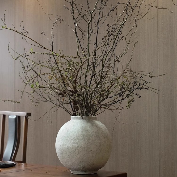 Κινεζικού στυλ βιντάζ χειροποίητη κεραμική βάζα από αργιλώδες πηλό, ρετρό ύφος, επιφάνεια από πέτρινη κεραμική, μάρκα Fan Zhu