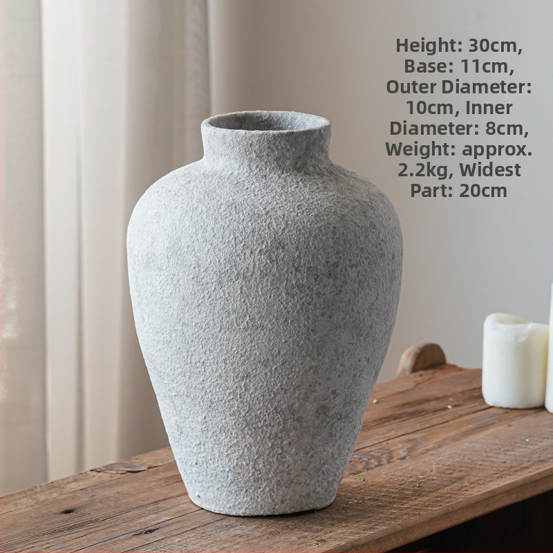 Čínske štýlové vintage ručne robená hrubá keramická váza z hliny, retro štýl, povrch z kameniny, značka Fan Zhu