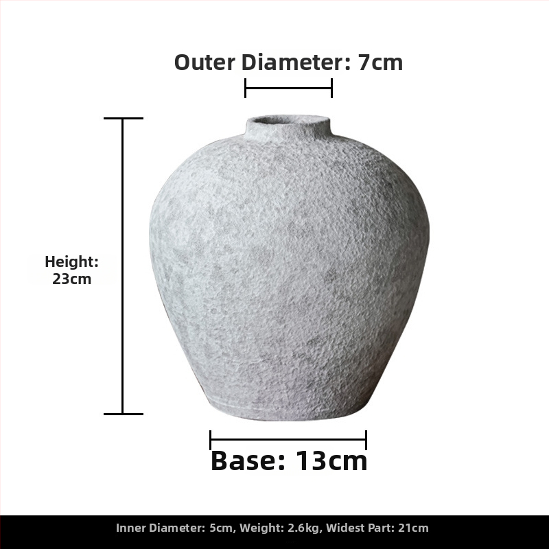 Čínske štýlové vintage ručne robená hrubá keramická váza z hliny, retro štýl, povrch z kameniny, značka Fan Zhu