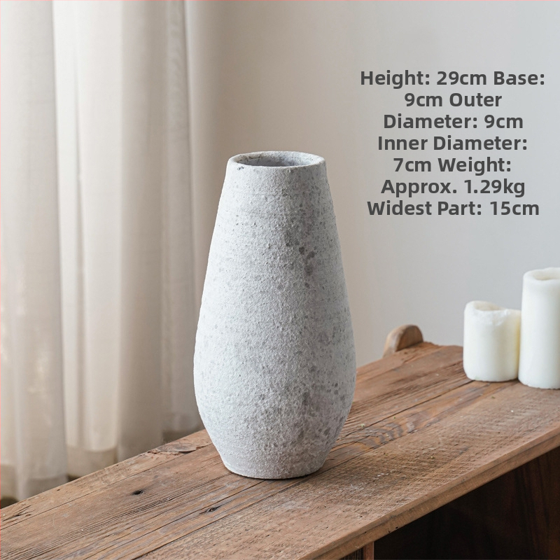 Čínske štýlové vintage ručne robená hrubá keramická váza z hliny, retro štýl, povrch z kameniny, značka Fan Zhu