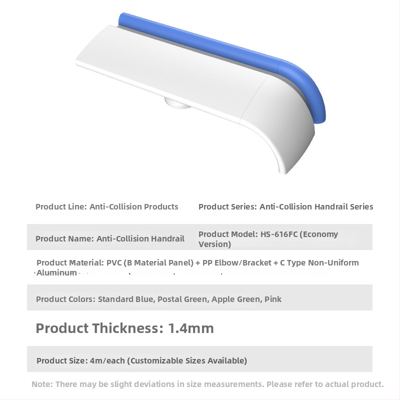 Koccanás elleni falra szerelt kapaszkodó alumínium ötvözetből, kórházi folyosókhoz, modell HS-616FC